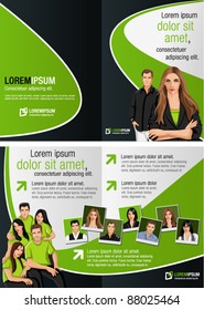 Green and black template for advertising brochure with business people