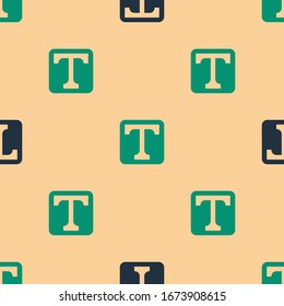 Green and black Text icon isolated seamless pattern on beige background.  Vector Illustration