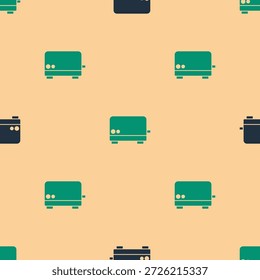 Green and black Toaster icon isolated seamless pattern on beige background.  Vector