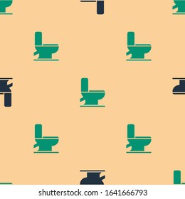 Green and black Toilet bowl icon isolated seamless pattern on beige background.  Vector Illustration