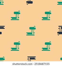 Icono de la máquina de la cinta de correr verde y negro aislado sin patrón sobre fondo beige.  Vector