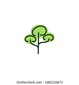 Green and black tree icon on white background. Isolated forest hand drawn nature illustration. Tree silhouette icon. Vector