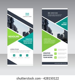 Green black triangle Business Roll Up Banner flat design template ,Abstract Geometric banner Vector illustration set