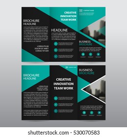 Green black triangle business tri fold Leaflet Brochure Flyer report template vector minimal flat design set, abstract three fold presentation layout templates a4 size