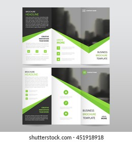 Green black triangle business trifold Leaflet Brochure Flyer report template vector minimal flat design set, abstract three fold presentation layout templates a4 size