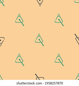 Green and black Triangle musical instrument icon isolated seamless pattern on beige background.  Vector