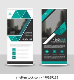 Green black triangle roll up business brochure flyer banner design , cover presentation abstract geometric background, modern publication x-banner and flag layout in rectangle size.