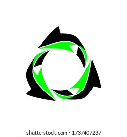Las flechas triangulares verdes y negras reciclan con ilustración vectorial de símbolos ecológicos aislados en un fondo blanco. Signo de reciclaje. Símbolo de material reciclado. Icono de reciclaje.