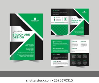 Green and Black Triangular  Bi-Fold Brochure Template for Company Profiles