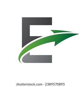 Green and Black Uppercase Letter E Icon with an Arrow on a White Background