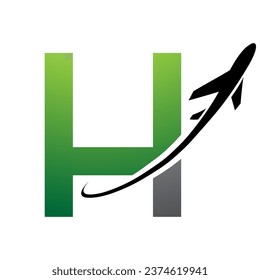 Green and Black Uppercase Letter H Icon with an Airplane on a White Background