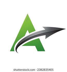 Green and Black Uppercase Letter A Icon with a Glossy Arrow on a White Background