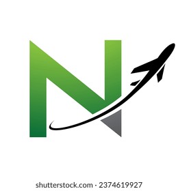 Green and Black Uppercase Letter N Icon with an Airplane on a White Background