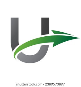 Green and Black Uppercase Letter U Icon with an Arrow on a White Background