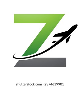 Green and Black Uppercase Letter Z Icon with an Airplane on a White Background