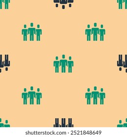 Green and black Users group icon isolated seamless pattern on beige background. Group of people icon. Business avatar symbol - users profile icon.  Vector