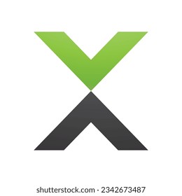 Green and Black V Shaped Letter X Icon on a White Background