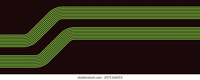 Green and black vector abstract dynamic banner with neon glowing bright shape lines