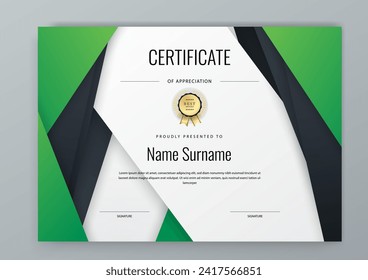Vector verde y negro moderno elegante y modelo de certificado de lujo para empresas