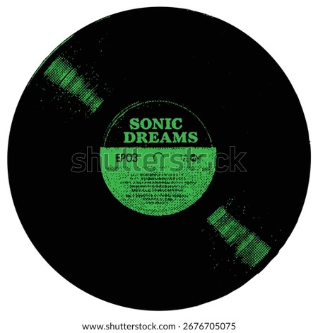 A green and black vinyl record with a textured label reading "SONIC DREAMS"