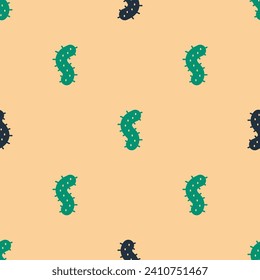 Green and black Virus icon isolated seamless pattern on beige background. Corona virus 2019-nCoV. Bacteria and germs, cell cancer, microbe, fungi.  Vector