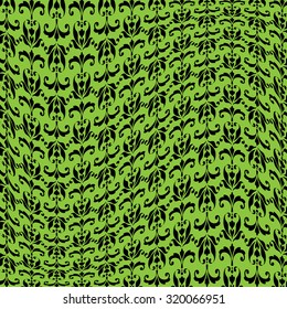 green black warped damask pattern