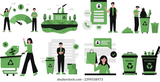 Green and Black Waste Vendor Illustration