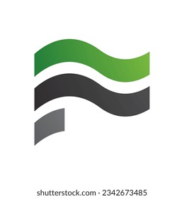 Grüne und schwarze Flagge, geprägter Buchstabe F Symbol auf weißem Hintergrund