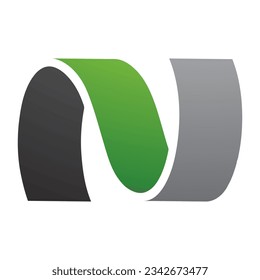 Green and Black Wavy Shaped Letter N Icon on a White Background