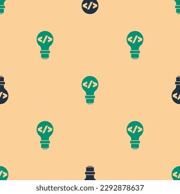 Green and black Web design and front end development icon isolated seamless pattern on beige background.  Vector