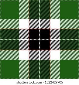 Green, black and white tartan plaid with a red detail. Trendy Scottish cage textile pattern.