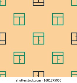 Ventana verde y negra en el icono de la habitación aislado sin fisuras en el fondo beige. Ilustración vectorial