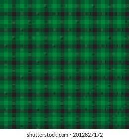 Green and black woven gingham. Checkered textile pattern background. 