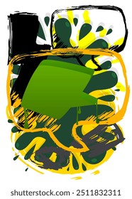 Green, black and yellow graffiti speech bubble. Abstract modern Messaging sign street art decoration, Discussion icon performed in urban painting style.