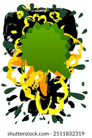 Green, black and yellow graffiti speech bubble. Abstract modern Messaging sign street art decoration, Discussion icon performed in urban painting style.