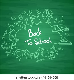 Green Blackboard Background With Drawings