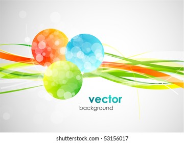 Hojas verdes y formas brillantes. Fondo abstracto vectorial