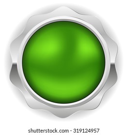 Green blank badge with silver border on white background