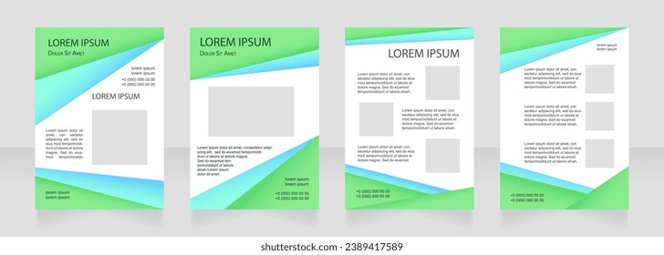 Green blank brochure layout design. Business project presentation. Vertical poster template set with empty copy space for text. Premade corporate reports collection. Editable flyer paper pages