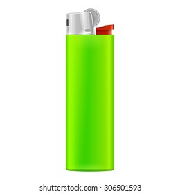 Green Blank Cigarette Lighter. On White Background Isolated. Mock Up Template Ready For Your Design. Product Packing Vector EPS10