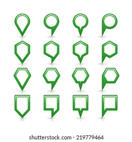 Green blank map pin sign satin location icon with gray shadow and reflection isolated on white background. Web design element save in vector illustration 8 eps