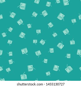 Green Blank notebook and pen icon isolated seamless pattern on green background. Paper and pen.  Vector Illustration