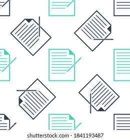 Green Blank notebook and pencil with eraser icon isolated seamless pattern on white background. Paper and pencil. Vector.