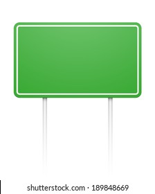 Green blank rectangular roadsign isolated on white. EPS10 vector image.