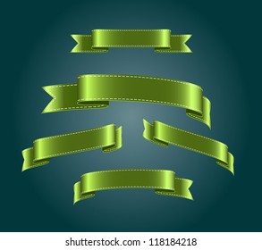 Green blank silky vector ribbon tags collection