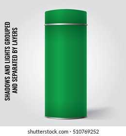 Green Blank Tin can packaging mockup. Tea, coffee, dry products, gift box. Place your design over the box.