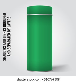 Green Blank Tin can packaging mockup. Tea, coffee, dry products, gift box. Place your design over the box.