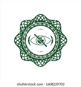 Green blind icon inside distress grunge seal