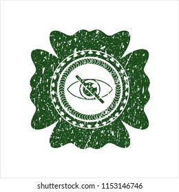 Green blind icon inside distressed grunge stamp