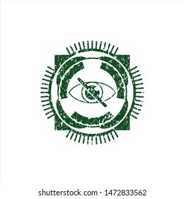 Green blind icon inside distressed rubber grunge seal